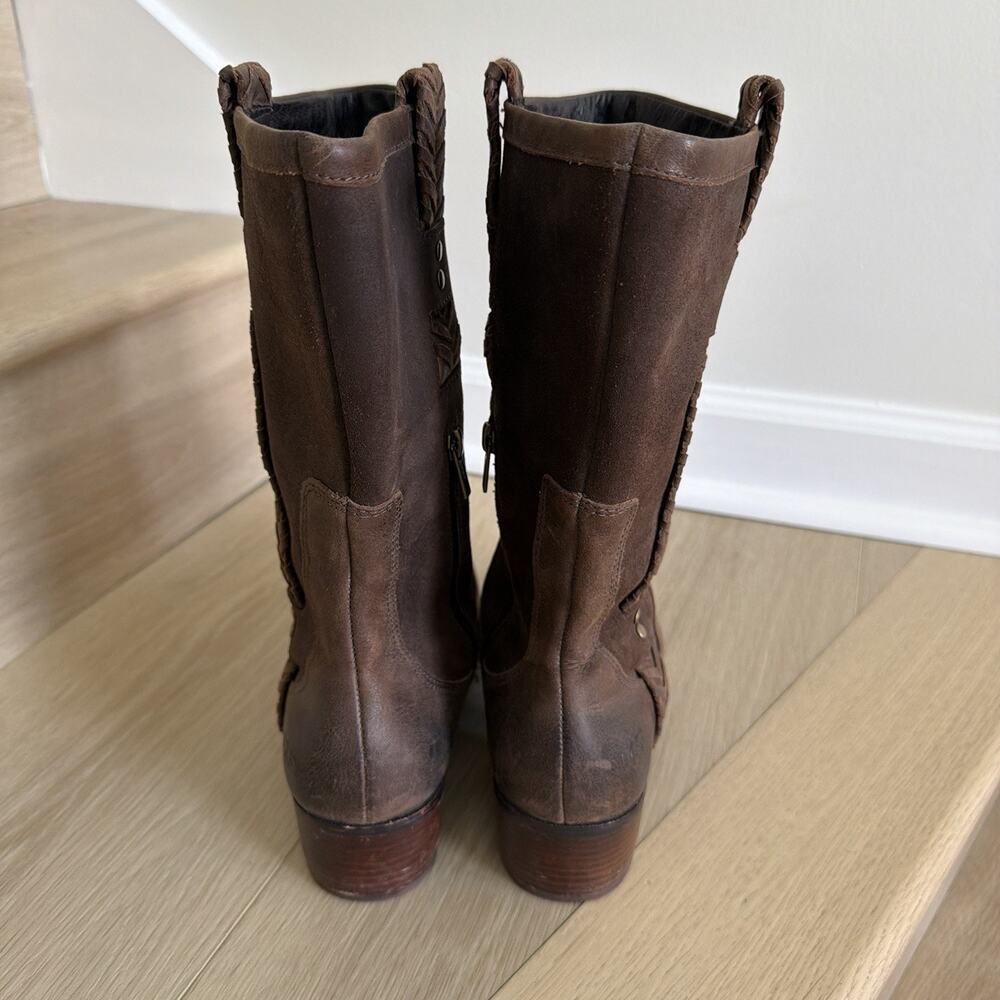 UGG Jaspan Mid-Calf Boots Oiled Suede & Leather Uppers Women’s Size 11 Brown - Picture 7 of 11